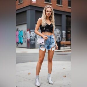 Alex Marie Silver Ankle Boots Rhinestone Details Kitten Heels Size 6 NEW No Box